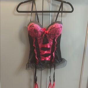 Sexy Black and Pink Lace Bustier sz L